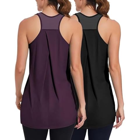 TAIPOVE Work Out Tops Gym Athletic Tank Tops for Women Sports Tops Tennis Tops Sleeveless Active Tops Workout Shirts 2 Pcs Black/Dark Purple Cover