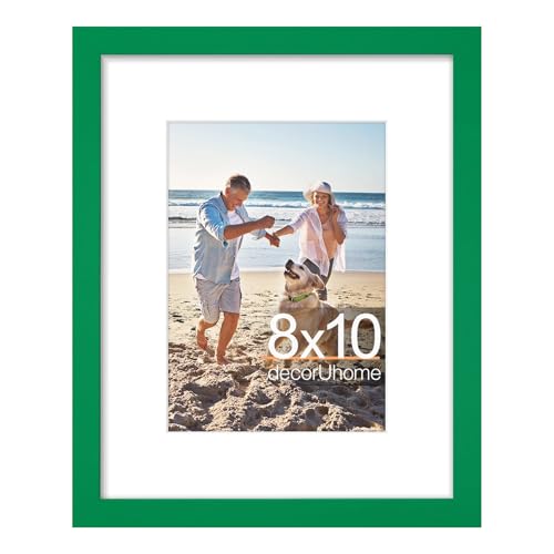 decorUhome 8x10 Picture Frame, Display Photos 5x7 with Mat or 8x10 Unmatted, Engineered Wood Frame with Plexiglass for Wall and Tabletop Display, Green, Set of 1