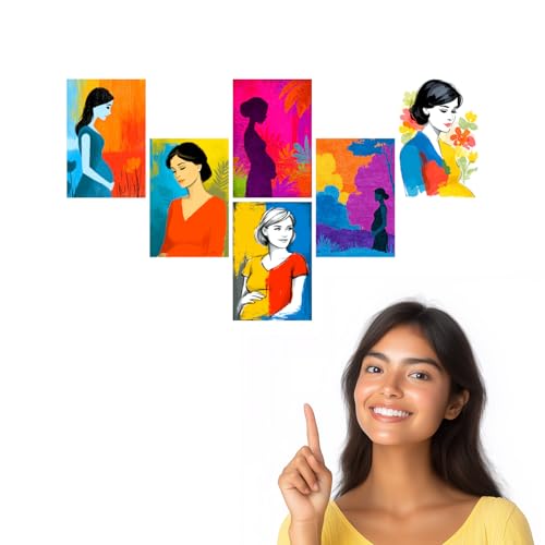 Image of SiddArtify Modern Woman Wall Art Poster Print Set - Colorful Abstract Female Portrait Decor for Living Room Bedroom Office - Set of 2-4x6 Inch - Board (Pack of 6) - Sticker (Pack of 6)