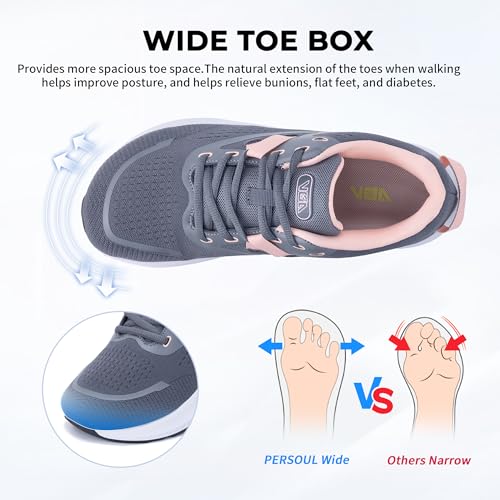Image of PERSOUL Wide Toe Box Walking Shoes Women Arch Support Tennis Orthotic Sneakers for Plantar Fasciitis Flat Feet Pain Relief US Size 6-11