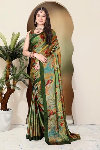Image of SUPERLAXMI Women's Chiffon Floral Printed Saree with Blouse Piece