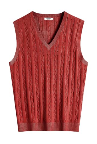 Image of COOFANDY Men's Sweater Vest Cable Knitted V Neck Slim Fit Sleeveless Pullover Sweater
