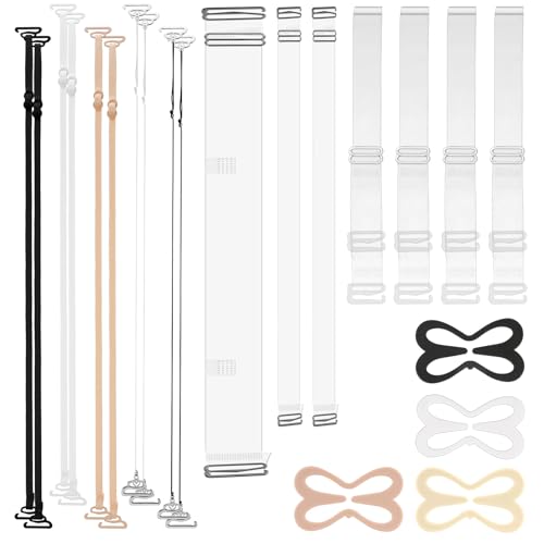 Ouligay 21 Stück Durchsichtige BH Träger Unsichtbare Klare Verstellbare BH-Träger Clips rutschfeste BH-Klammer Rücken Elastische Ersatz BH Schultergurte Bhzubehör für Damen Bra