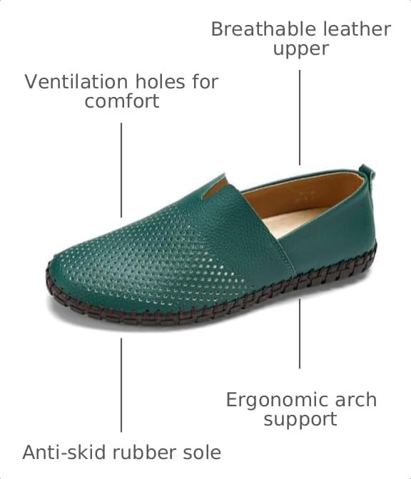 Image of Men's Genuine Leather Loafer Shoes Slip On Soft Walking Shoes Perforated Driving Shoes