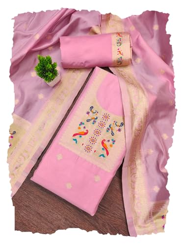 Image of DEVANGI Women's Banarasi Silk Unstitched Salwar Suit Dress Material With Dupatta
