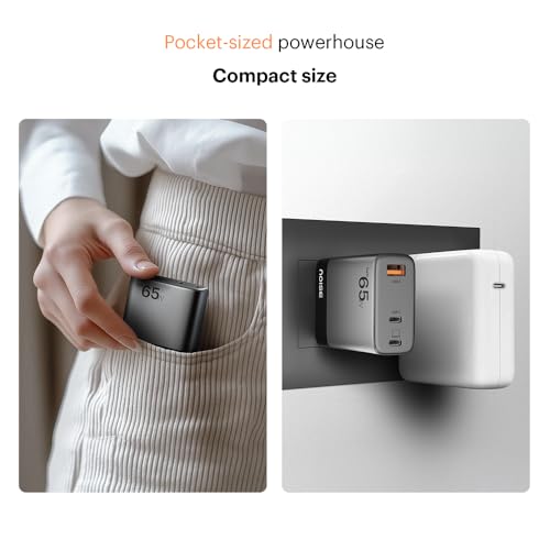 Image of Noise GaN Charger 65W + Type-C to Type-C 65W Braided Cable (1M) Combo: 3 Ports (2 USB-C Type, 1 USB-A), Super Fast Charging Adapter with PD, Supports All iPhones, Android (Black)