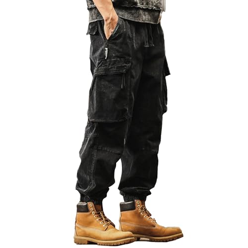 XYXIONGMAO Men's Loose Techwear Pleated Overalls Black Streetwear Multi-Pocket Cargo Pants Joggers Hip Hop Casual Sweatpants