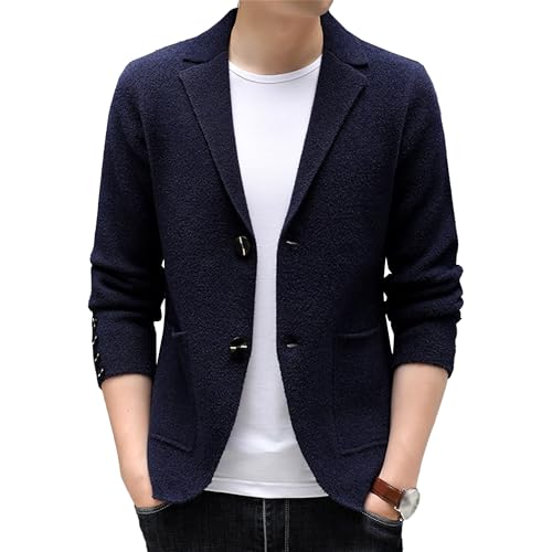 Men's Lapel Button Knit Blazer Shawl Collar Cardigan Solid Knitwear Men's Casual Slim Fit Sweater