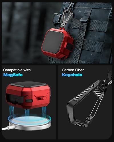 Image of Safety Lock Case for Samsung Galaxy Buds 4 Pro /4 (Red) | Compatible with MagSafe,with Cleaning Kit & Keychain,Mecha Protective Case