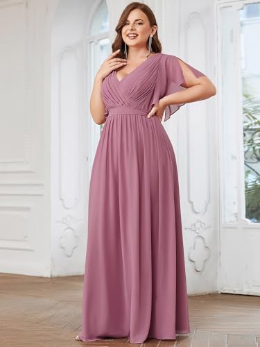 Image of Ever-Pretty Plus Women's Chiffon Bridesmaid Dress A-Line Empire Waist Floor Length Plus Size Formal Wedding Guest Dresses
