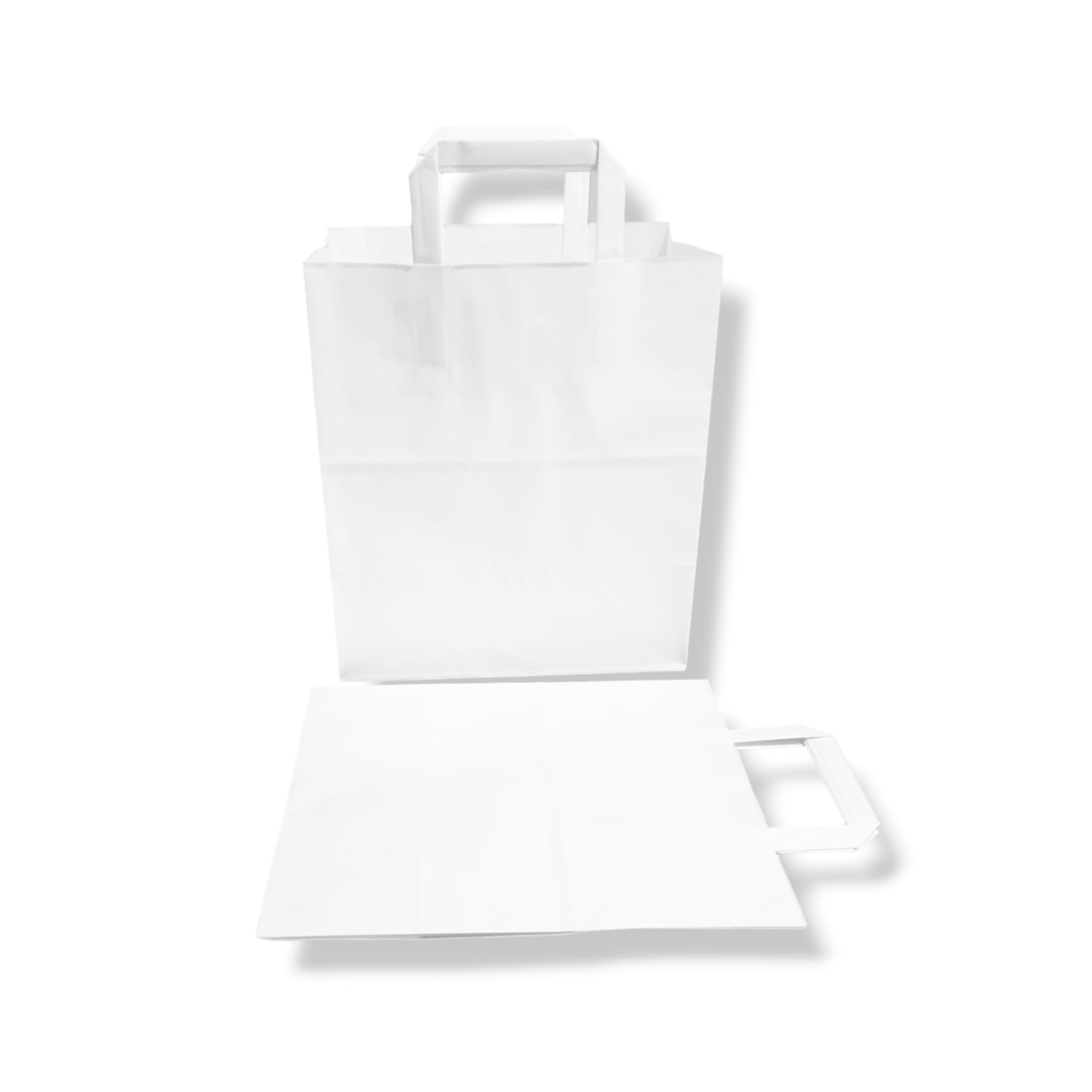 250 Sacs Kraft en Papier Blanc 26+17x29 cm avec Anses Plates - Sac Cabas et Sacs de Courses Polyvalents