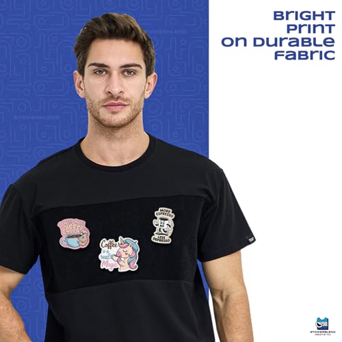 Coffee-Themed Stickers and Patches for Backpack and T-Shirt, 3-Piece Set with Sloth, Espresso Cup, and Unicorn Patches