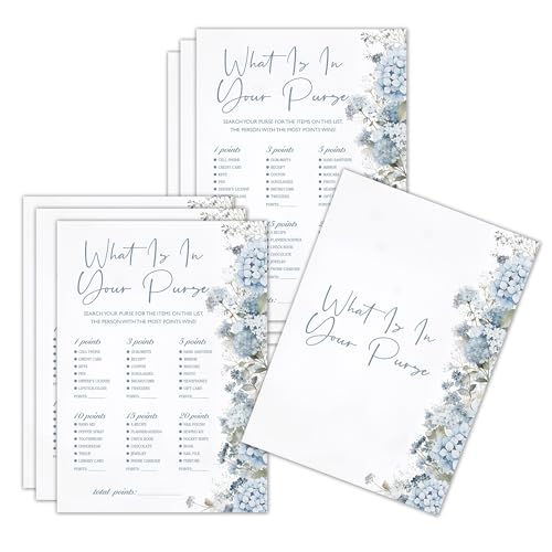 Yerlder What is in Your Phone Bridal Shower Game, Blue Floral Bachelorette Engagement Party Decors for Guests, Hydrangea Wedding Games for Reception, Wildflowers Themed Bridal Shower Gifts -03