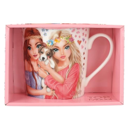 Depesche 12907 TOPModel Velo Fleur Motivo de Modelo, Flores y Estampado Dorado, Taza de Porcelana con asa, Capacidad Aprox. 300 ml, Multicolor