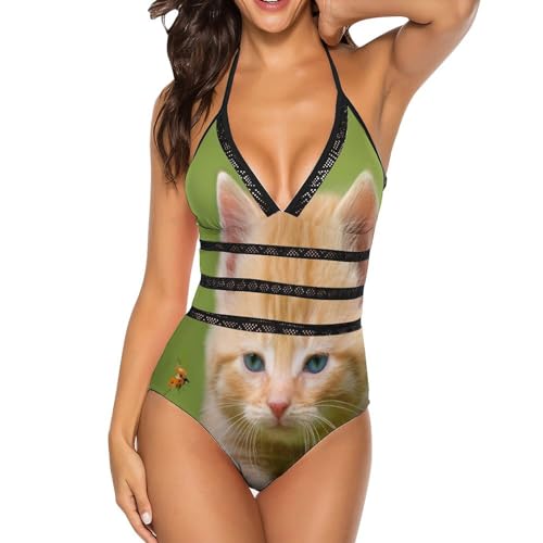Maillot de bain une pièce pour femme avec motif de petit chat mignon en monokini