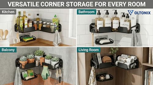 Image of Corner Shelf /Rack for BathroomWithout Drill Wall Metal Self Adhesive Bathroom Shelf /Shelf for Kitchen Corner Rack Wall Mounted Bathroom Fittings /Storage (New disign-3)