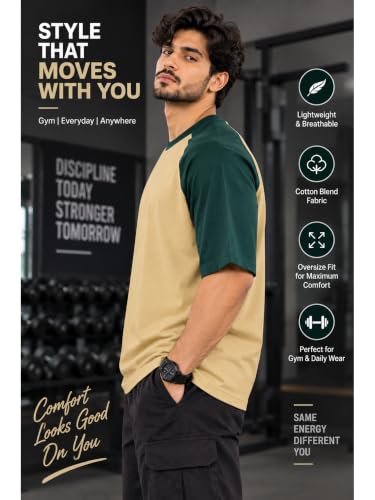 Image of Oversized T Shirt for Men Gym, Gym T Shirts for Men Workout Oversized, Cotton Blend, Color Blocked (Pack of 1)