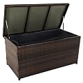 Outdoor 70 Gallon Wicker Storage Box with Waterproof Liner, Patio PE Rattan Storage Container for Outside, Deck Box with Hinged Lid for Cushions, Pillows, Towels, Horizontal Bin, Brown