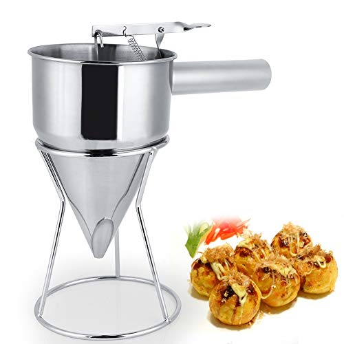 Pancake Batter Dispenser,Stainless Steel Baking Funnel with Bracket,Cake Desserts Making Funnel Pancake Waffle Batter Dispenser,Kitchen Cooking Octopus Ball Maiking Funnel
