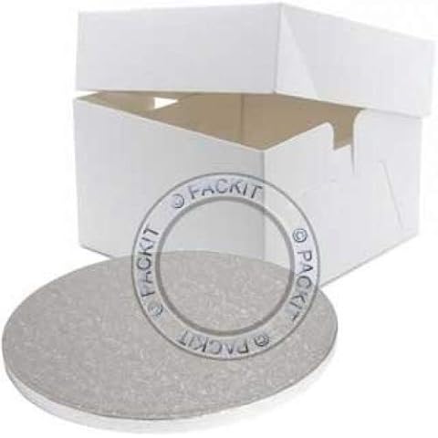 PackitUK 3835 12" Square Cake Box with 12" Round Cake Drum Cover