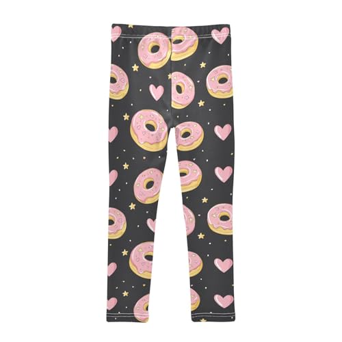 Wusikd Doughnuts Girls' Leggings Toddler Doodles Pink Hearts Stars Kids Yoga Pants Dance Active Tights 4T2