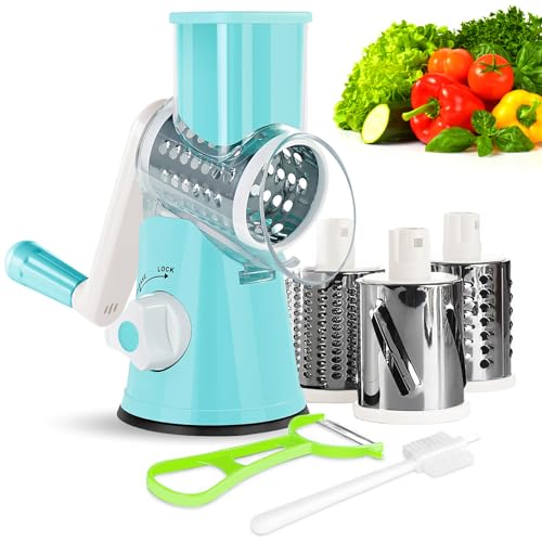Wuciray Gemüseschneider Gemüsehobel Trommelreibe mit Kurbel 3 Trommelblättern Reibe für Gemüse Gemüsereibe Vegetable Chopper Mandoline Turbo Cut...