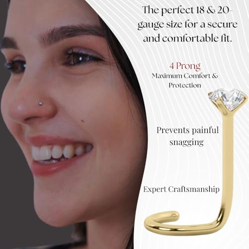 EternalDia IGI Certified 14K Gold Diamond Nose Stud for Women & Men | 18G & 20G Gold Nose Ring | 1.5mm Nose Stud to 3 mm Nose Piercing Studs | Body Piercing Jewelry | Diamond I-J Color & I2-I3 Clarity2