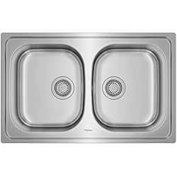 Fregadero Teka Dr 80 2C Teka Universe 80 T-XP 2C - Fregadero Encastrado de 80 cm, 2 Cubetas, Desagüe con Válvula Manual, Insonorización, Acabado Pulido, Color Acero Inoxidable