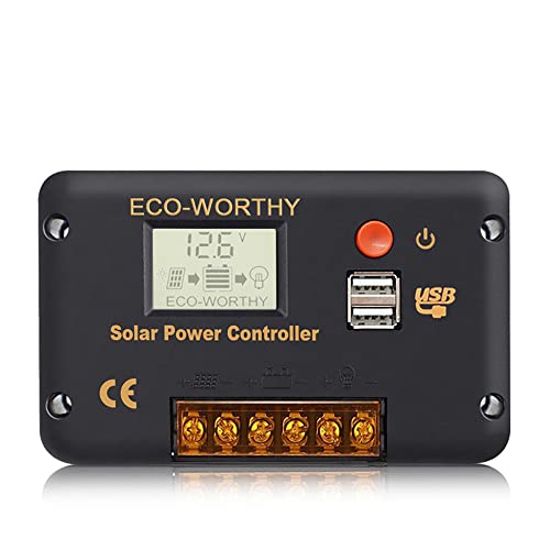 ECO-WORTHY 30A Solar Charger Controller Solar Panel Battery Intelligent Regulator with Dual USB Port Auto 12/24V PWM Positive Ground for Lithium,Lead-Acid,Gel Battery
