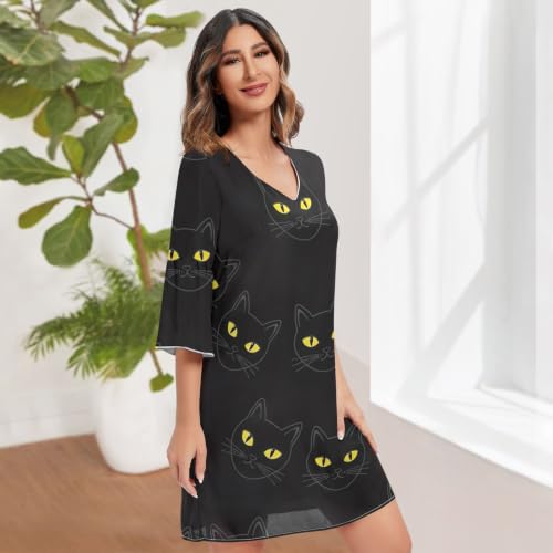 Robe d'été décontractée Funny Cat à manches 3/4 fluides et légères