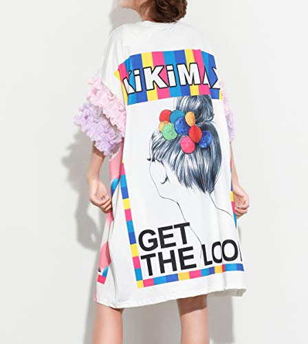 Ellazhu Women's White Loose-Fit Fashion Cartoon Printed T-Shirt Beach Dresses Ga1364 #TOP1