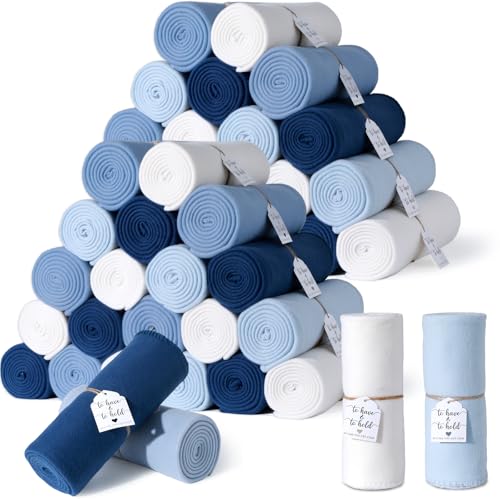 48 Pack Wedding Fleece Blankets Bulk 50 x 60 Inch Soft Lightweight Throw with to Have to Hold Card for Guests Lap Sleepover Spa Slumber Favors Gifts for Seasons (Gradient Blue)