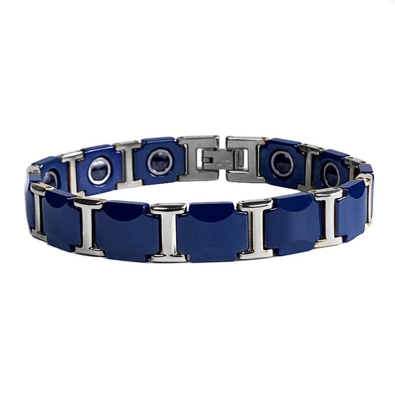 Ouruiba Bracelet Homme Céramique Bleue Hématite Pierre Aimanté Lien Acier Chaîne de Main Bijoux
