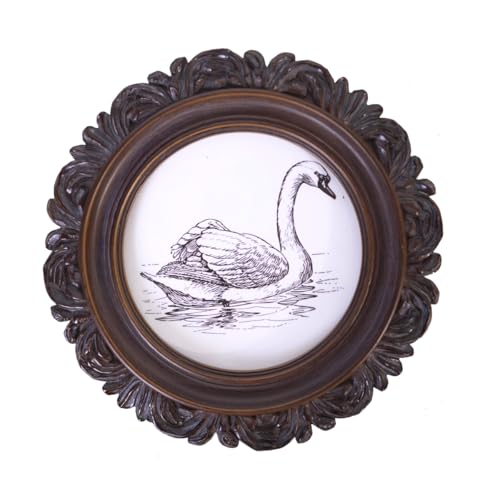 FAGTIKY Vintage Round Picture Frame 4x4 Classic Ornamental Photo Frame Antique Frame with Intricate Carvings Tabletop Display and Wall Mount Real Glass Front Old-Fashion (Dark Brown)