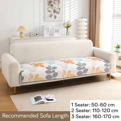 Image of HOKIPO 'HomeHues Series' Printed Quilted Sofa Cover Mat for 2 Seater Sofa, Multicolor Leaves (IN-807-D2*1)