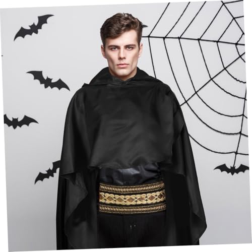 Manteau en polyester confortable cape médiévale noire à capuche pour spectacle - 5