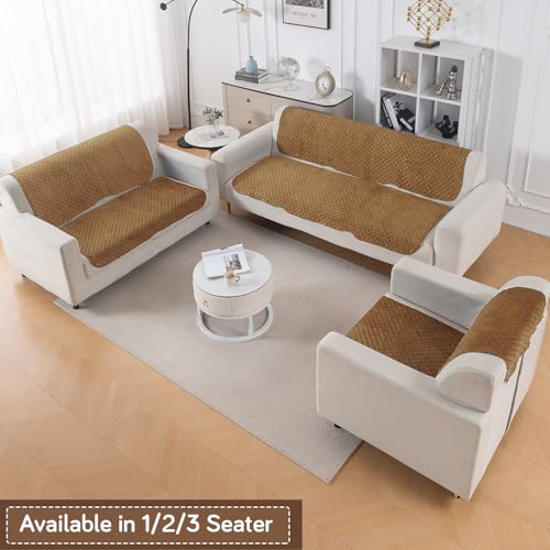 Image of HOKIPO Quilted Sofa Cover for 3 Seater for Seat & Back, 'Quilt Classic' Golden (IN-927-GLD*2)