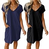 Ekouaer 2 Pack Soft Nightgowns Women's V Neck Sleepshirt Short Sleeve Sleepdress Floral Print Nightshirt with Pockets (GP9,XX-Large)