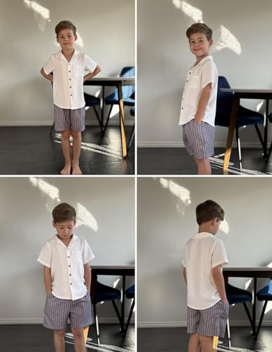 Image of Arshiner Boys 2 Pieces Summer Beach Outfits Short Sleeve Button Down Shirts and Shorts Vacation Texture Sets for Kids