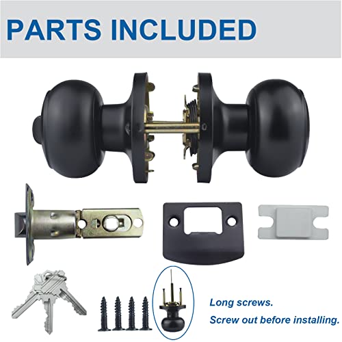 Comfhouse Stainless Steel Ball Entry Door Knob, Keyed-Alike Matte Black Entrance Door Knob,Interior/Exterior Door Knob With Lock For Bedroom Bathroom, Front Entry Door Knobs With Lock Same Key,1 Pack #TOP2