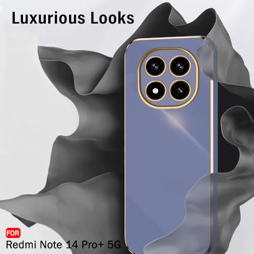 Image of TheGiftKart Luxurious Golden-Plated Back Cover Case for Redmi Note 14 Pro Plus 5G | Raised Lips for Camera & Screen Protection | Shockproof Design Cover for Redmi Note 14 Pro+ 5G (TPU, Greyish Blue)