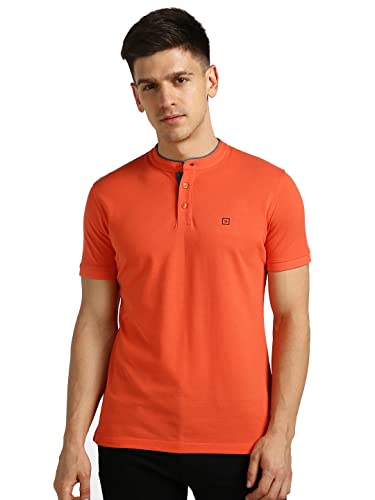 Image of Urbano Fashion Men's Solid Slim Fit Half Sleeve Cotton Polo T-Shirt with Mandarin Collar