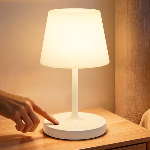 PreeOtti LED Tischlampe Kabellos Nachttischlampe Touch Touch Nachttischlampe Dimmbar mit Stufenlos Dimmbar & Memory Funktion Tischlampe Kabellos Akku für Schlafzimmer Café Outdoor Weiß