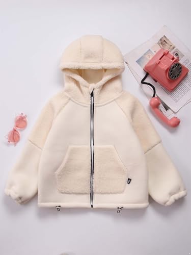 Kids Boys Winter Thick Fleece Hooded Jacket Long Sleeve Zipper Coat Drawstring Windproof Outerwear with Pockets3