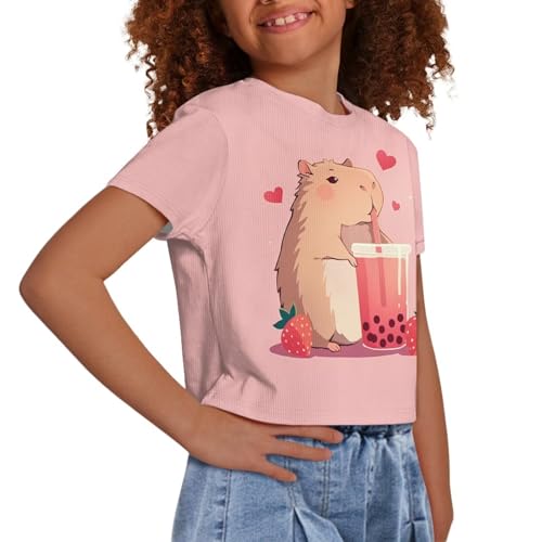 Girls Fashion Crewneck Tee Shirts Casual Short Sleeve Crop Top Summer Outfits 5-14 Years Old4