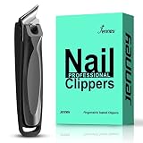 Jenney Slanted Edge Nail Clippers with Catcher, Diagonal Nail Clippers Sharp Stainless Steel Fingern