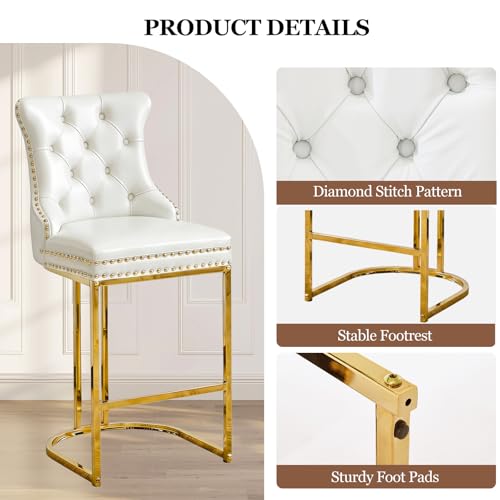 Image of UVV Counter Height Bar Stools Set of 2, 26 inch Modern Barstools with Back, Frbric Upholstery Counter Chairs with Metal Legs for Kitchen Island, Bar, Counter, White