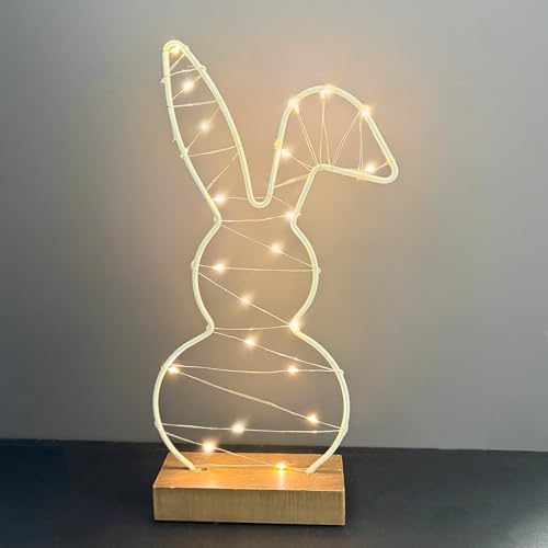 LED Osterhase Deko Aus Holz Basis, Osterdeko Holz Hase mit LED Lichterkette, Warmweiß, Mit Timer, led Osterhase Deko, für Osterbeleuchtung Frühlingsdeko, Garten, Lnnen, Nachtlicht, Tisch Gesteck