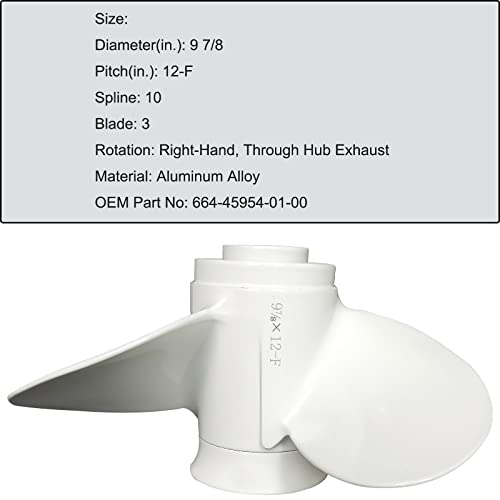 Image of 9 7 /8x12-F Boat Moto Aluminum Propeller | for Yamaha Outboard Engines 20hp 25hp 30hp,Replace 664-45954-01-00 ,10 Spline Tooth,9.875x12 - Aluminum Outboard Propeller