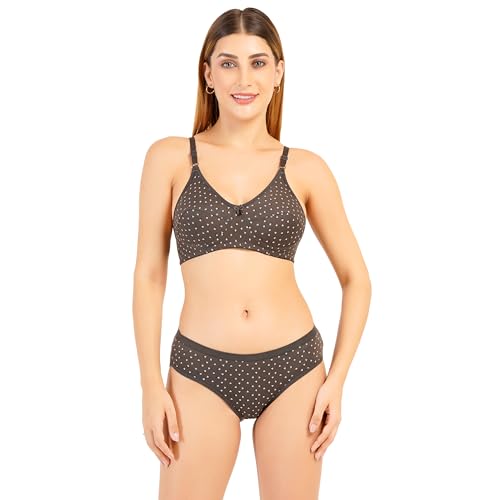Image of Women Non Padded Wirefree Pure Cotton Printed Multicolor Bra & Penty Set 2 Pack Combo